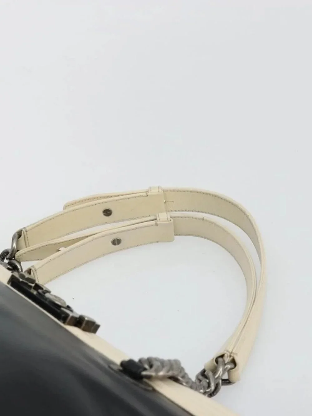 CHANEL Boy Chanel Chain Tote Bag Calf Skin Black Silver CC Auth bs35348